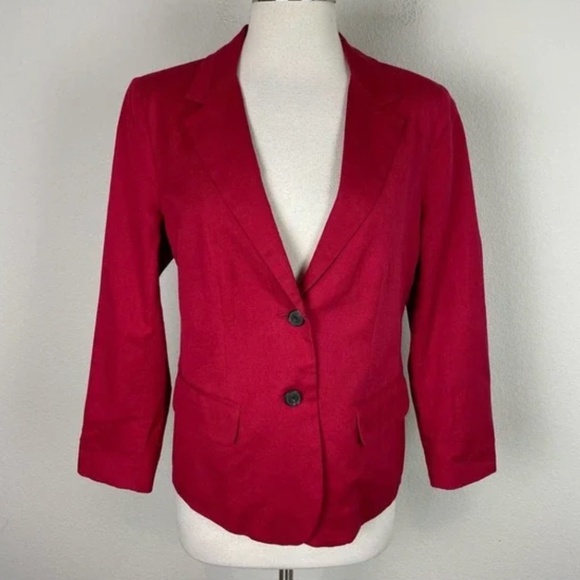 Lucky Brand Red Linen Blend 2 Button Blazer 8 - Picture 1 of 7